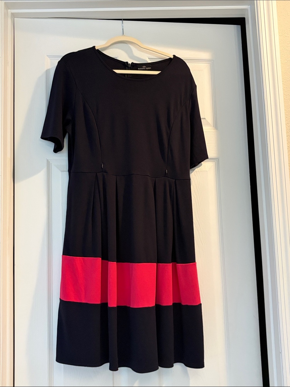 Colorblock Navy and Pink Short Sleeve nursing Dress